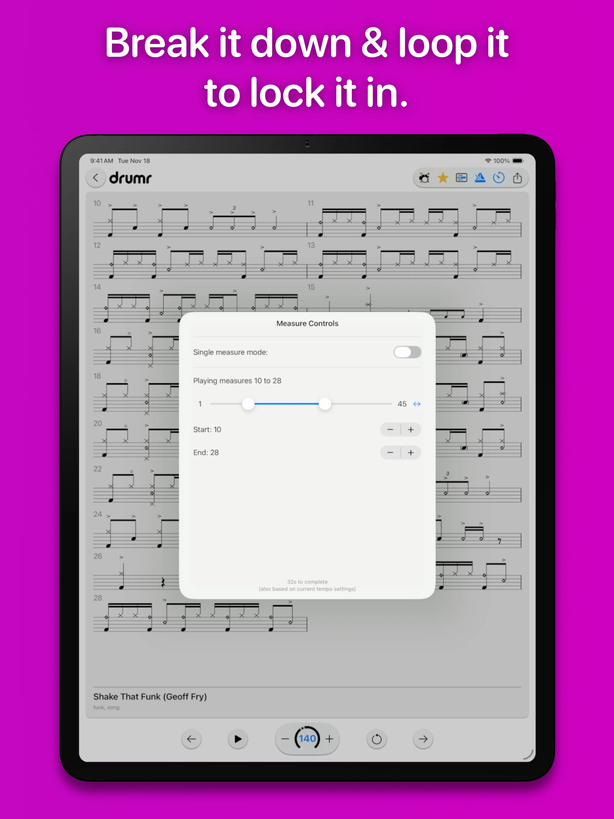 Drumr on iPad - Score details